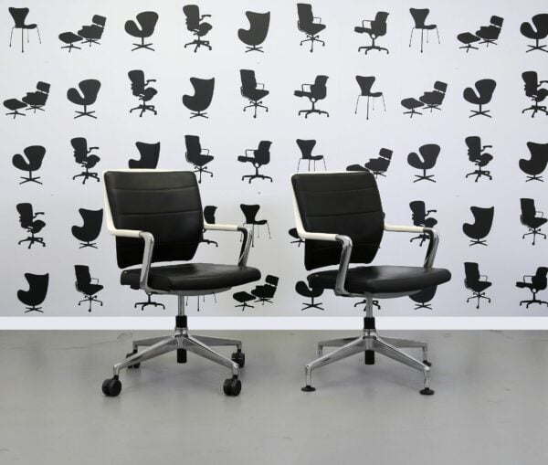 Refurbished Sedus Crossline Meeting Chair - Black Leather - Polished Aluminium Frame - White Plastic Finish