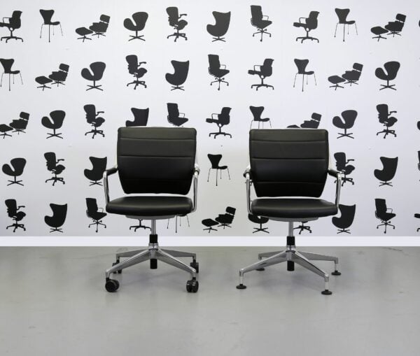 Refurbished Sedus Crossline Meeting Chair - Black Leather - Polished Aluminium Frame - Aluminium Finish