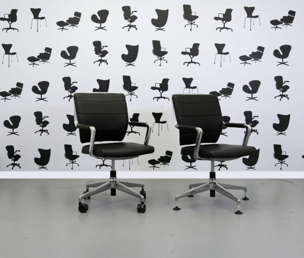 Refurbished Sedus Crossline Meeting Chair - Black Leather - Polished Aluminium Frame - Aluminium Finish