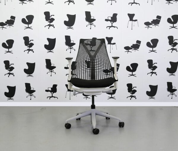 Refurbished Herman Miller SAYL Chair- Black Mesh - White Frame