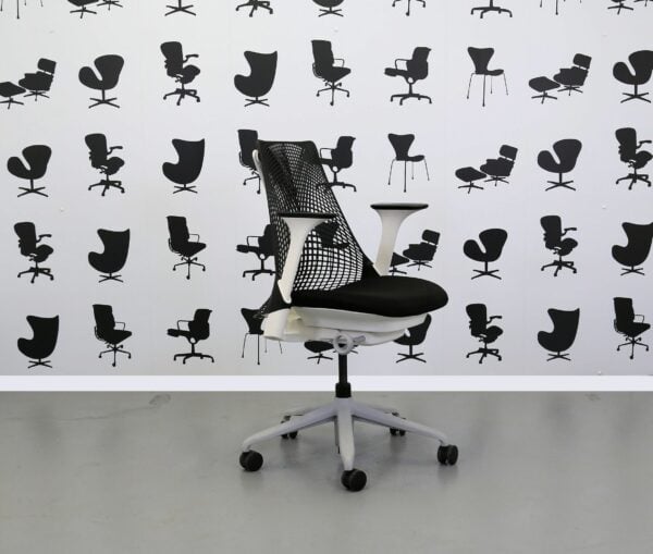 Refurbished Herman Miller SAYL Chair- Black Mesh - White Frame