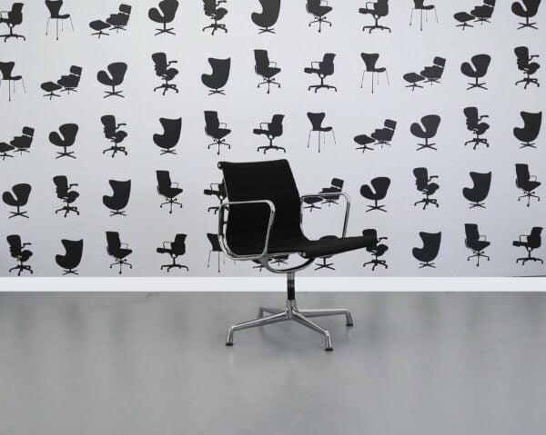 Refurbished Vitra Charles Eames EA108 Office Chair - Black Ribbed Fabric Seat - Black and Chrome Frame