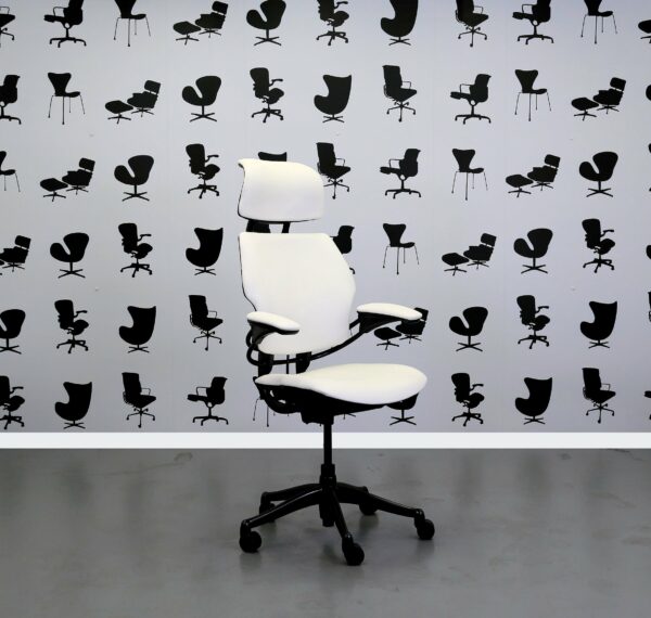 Refurbished Humanscale Freedom High Back Task Chair - Newmarket White Leather - With Headrest