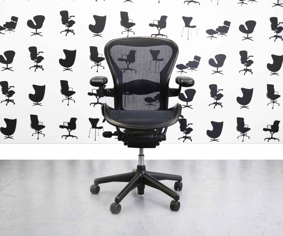 Refurbished Herman Miller Aeron - Size B - Blue Pencil Mesh - Corporate Spec