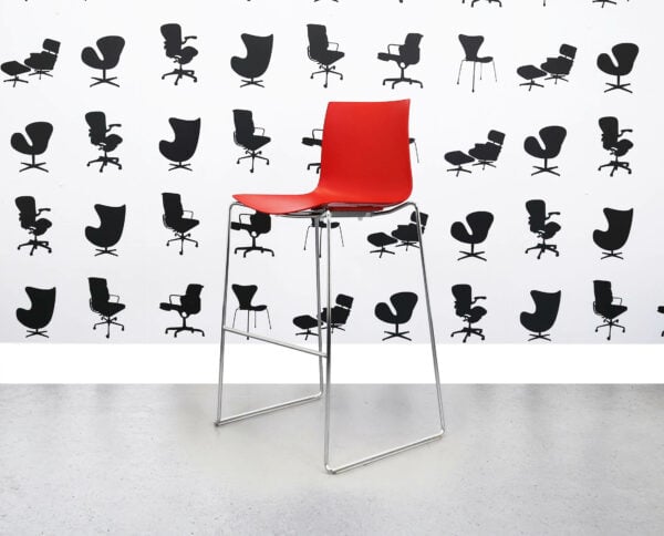 Refurbished Arper Catifa 46 Tall — Canteen Chair - Red Plastic Seat - Chrome Legs - Corporate Spec 3