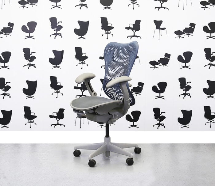 Refurbished Herman Miller Mirra Chair Full Spec - Grey Seat with Blue Back - Corporate Spec 3