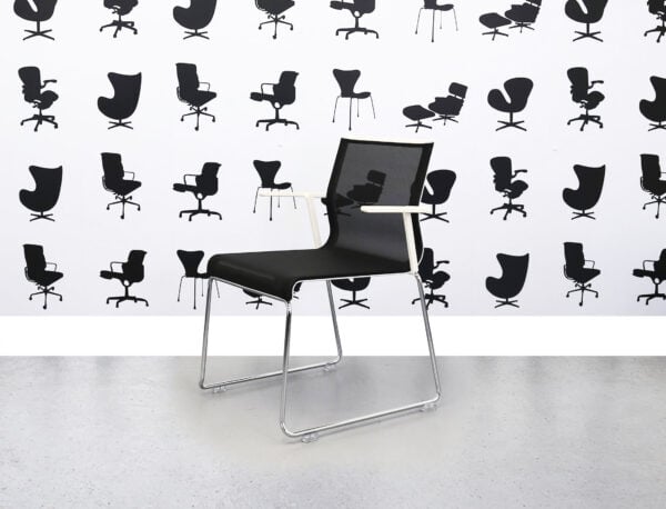 Refurbished ICF Stick Stacking Chair - Black Mesh - White Arm - Chrome Legs - Corporate Spec 3
