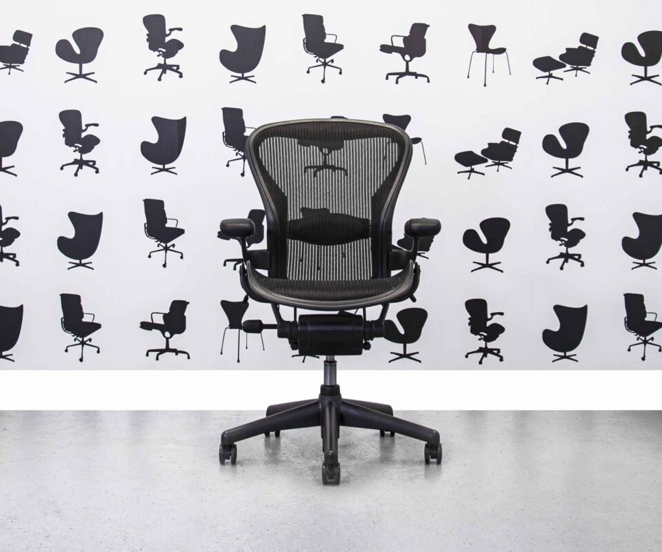 Refurbished Herman Miller Aeron Size B - Graphite Frame Black Wave Mesh - No FT - Corporate Spec