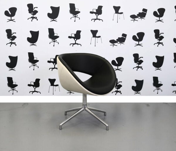 Refurbished Boss Design Happy - Black / White Armchair - Leather Seat - Chrome Legs