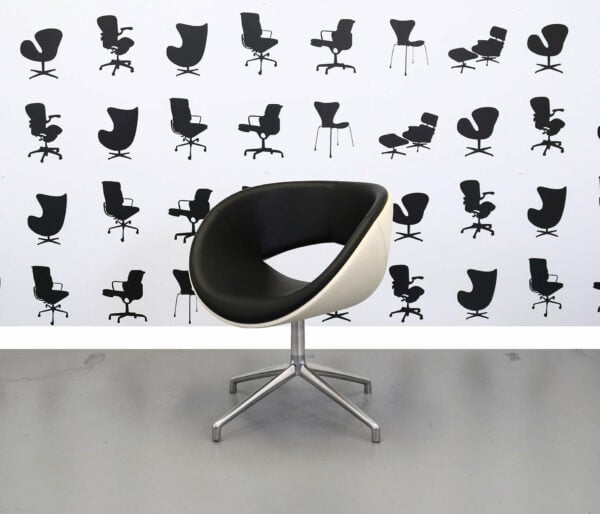 Refurbished Boss Design Happy - Black / White Armchair - Leather Seat - Chrome Legs