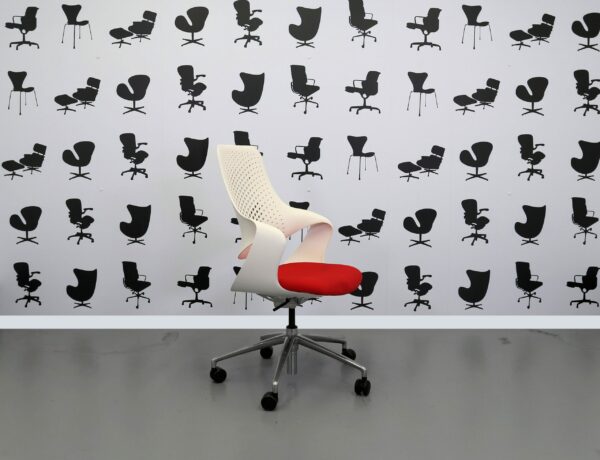 Refurbished Boss Design COZA-Red fabric seat - White Plastic Back