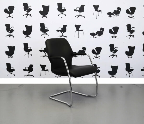 Refurbished Boss Design - Key Exec - Cantilever Armchair - Black Leather Full Back with Chrome Frame