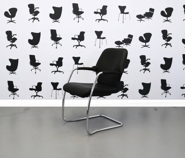 Refurbished Boss Design - Key Exec - Cantilever Armchair - Black Leather Full Back with Chrome Frame