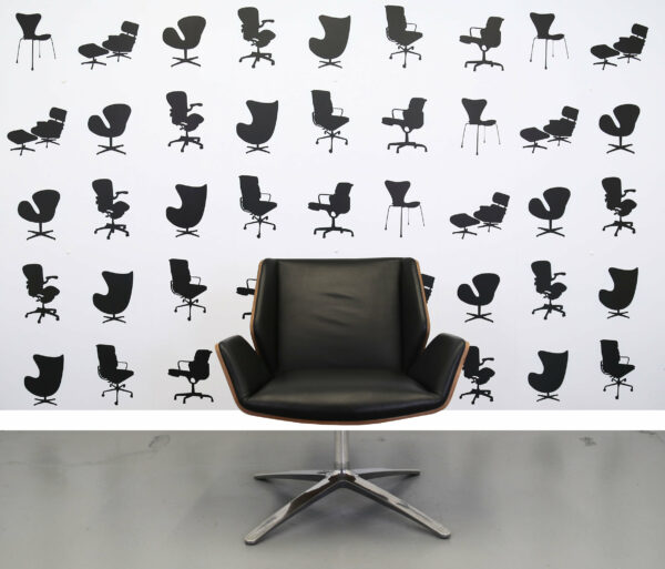 Refurbished Boss Design - Kruze Low Back - Lounge Chair - Oak Wood Frame - Black Leather Seat