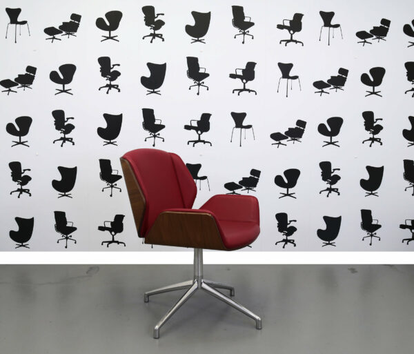 Refurbished Boss Design - Kruze Swivel- Oak Wood Frame - Red Leather Seat