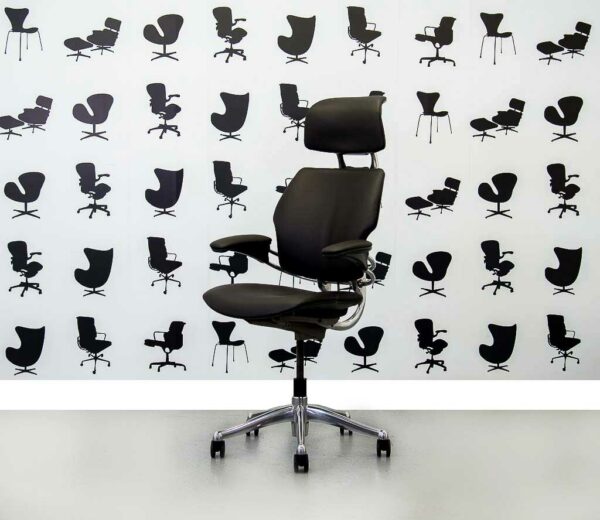 Refurbished Humanscale Freedom High Back with Polished Aluminium in Black Leather