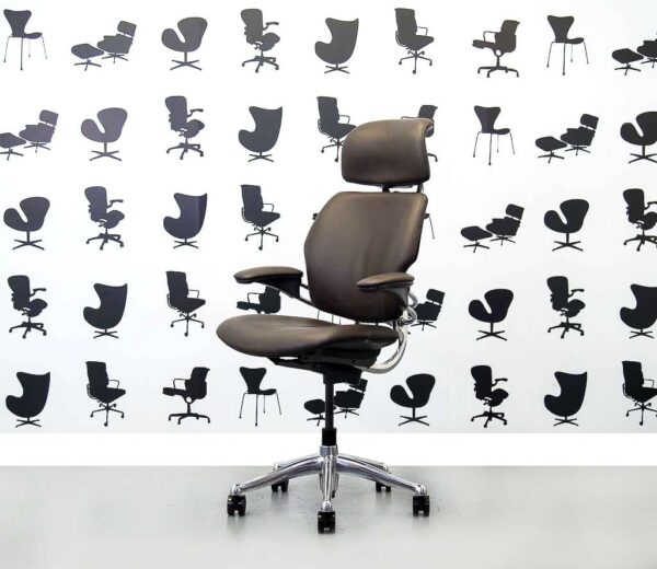 Refurbished Humanscale Freedom High Back with Polished Aluminium in Dark Brown Leather