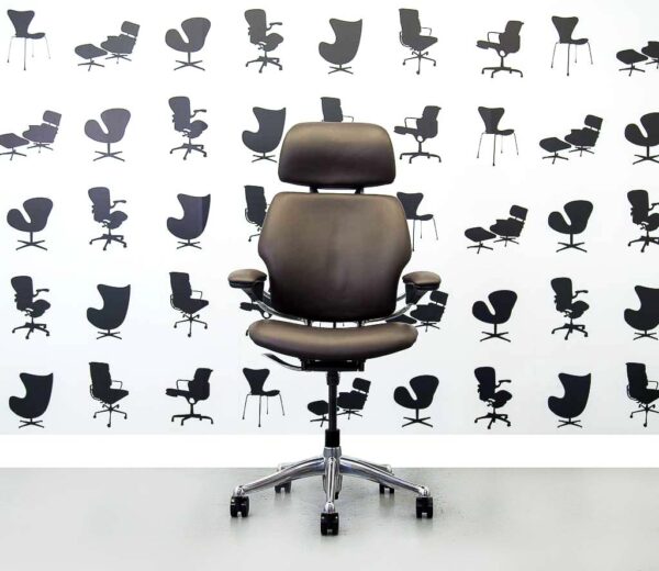 Refurbished Humanscale Freedom High Back with Polished Aluminium in Dark Brown Leather