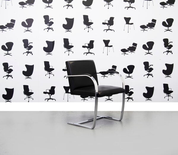 Refurbished Knoll Brno Flat Bar Chair - Chrome frame - Black Leather