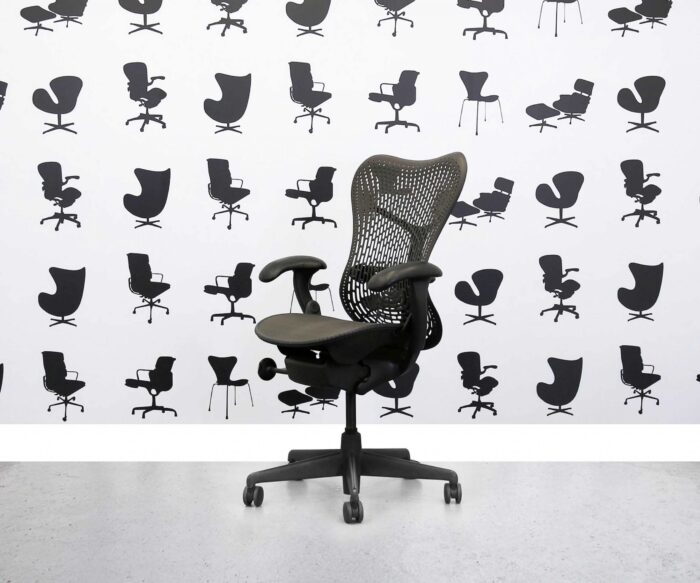 Refurbished Herman Miller Mirra Chair Full Spec - Grey Mesh Seat - Black Back - Corporate Spec 1