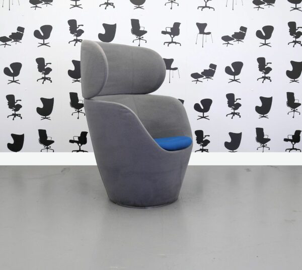 Refurbished Orangebox GASG Arm Chair Blue Fabric Seat - Grey Fabric Back - Chrome Swivel Base
