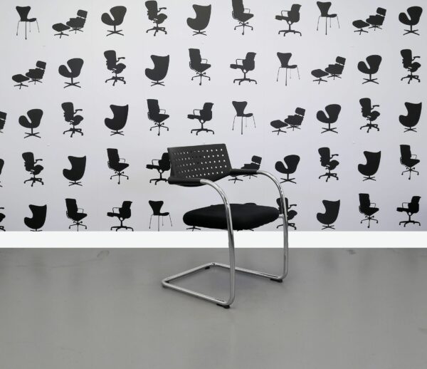 Refurbished Vitra 41620100 Meeting Chair - Black Plastic Back - Black Fabric Seat - Chrome Legs