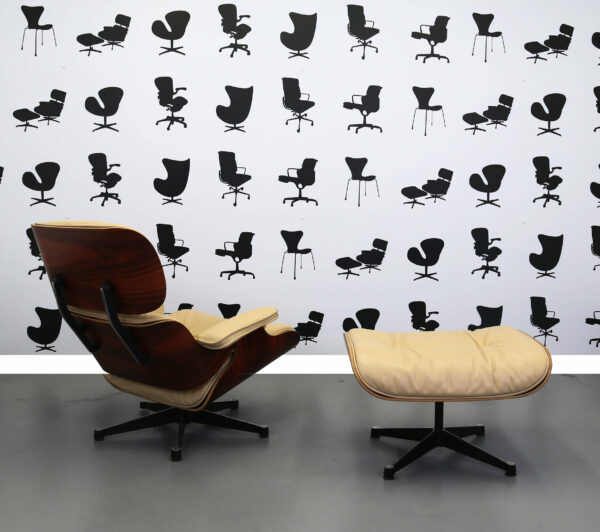 Refurbished Vitra Charles Eames Lounge Chair and Ottoman - Beige Leather - Plywood Frame