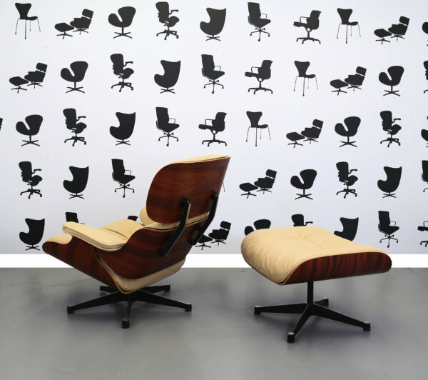 Refurbished Vitra Charles Eames Lounge Chair and Ottoman - Beige Leather - Plywood Frame