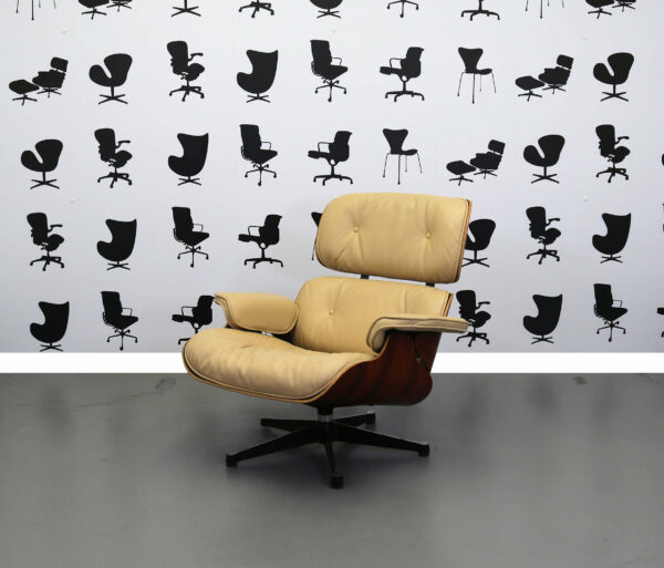 Refurbished Vitra Charles Eames Lounge Chair - Beige Leather - Plywood Frame