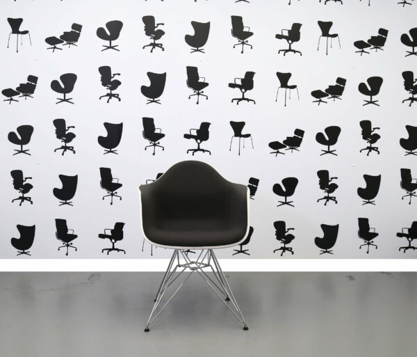 Refurbished Vitra Charles Eames DAR Chair - Grey Fabric Seat - White Plastic Frame - Chrome Base
