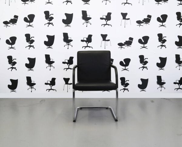 Refurbished Vitra Visavis Meeting Chair - Full Back Black Leather - Chrome Legs