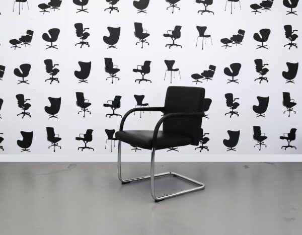 Refurbished Vitra Visavis Meeting Chair - Full Back Black Leather - Chrome Legs