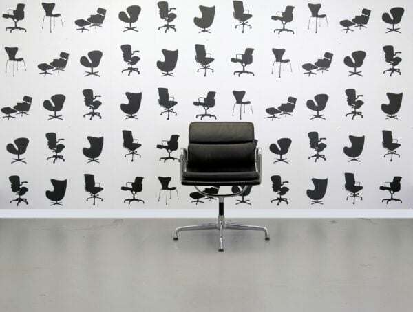Refurbished Vitra Charles Eames EA208 Office Chair - Black Leather and Polished Aluminum Frame