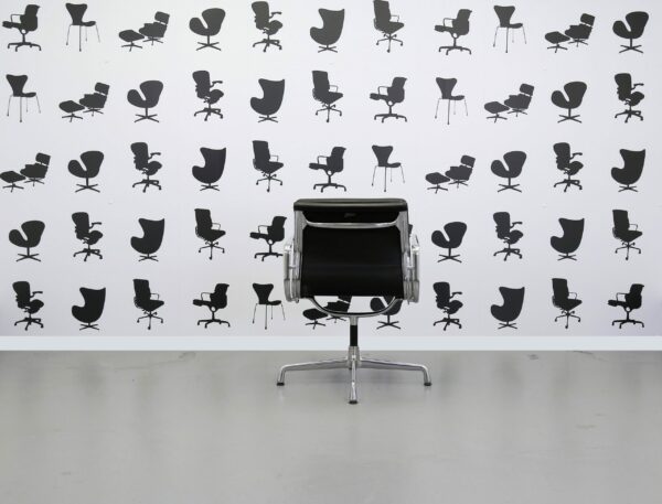 Refurbished Vitra Charles Eames EA208 Office Chair - Black Leather and Polished Aluminum Frame