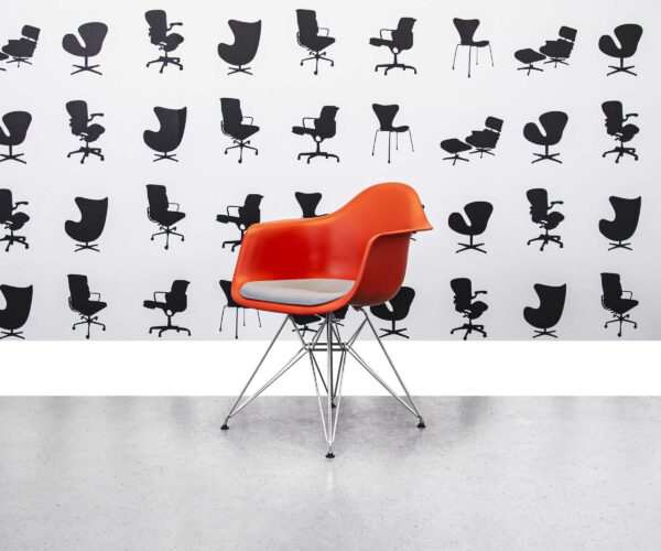 Refurbished Vitra Charles Eames DAR Chair - Poppy Red Frame with Grey Leather Seat - Corporate Spec 2