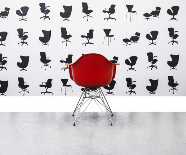 Refurbished Vitra Charles Eames DAR Chair - Poppy Red Frame with Grey Leather Seat - Corporate Spec 1