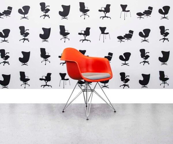 Refurbished Vitra Charles Eames DAR Chair - Poppy Red Frame with Grey Leather Seat - Corporate Spec 3