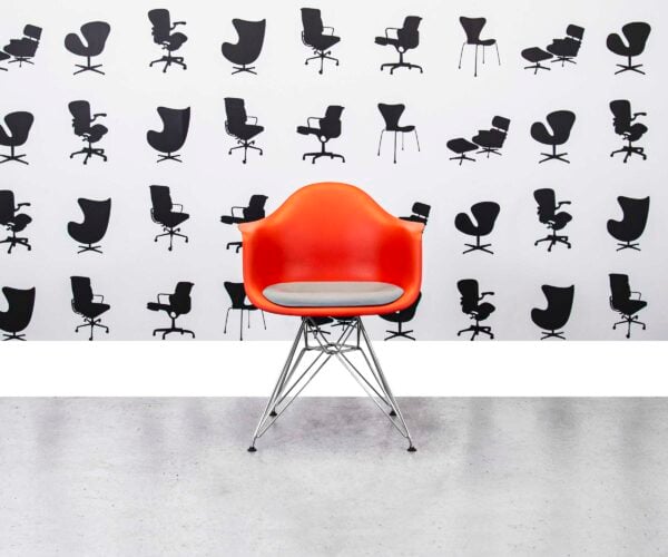 Refurbished Vitra Charles Eames DAR Chair - Poppy Red Frame with Grey Leather Seat - Corporate Spec