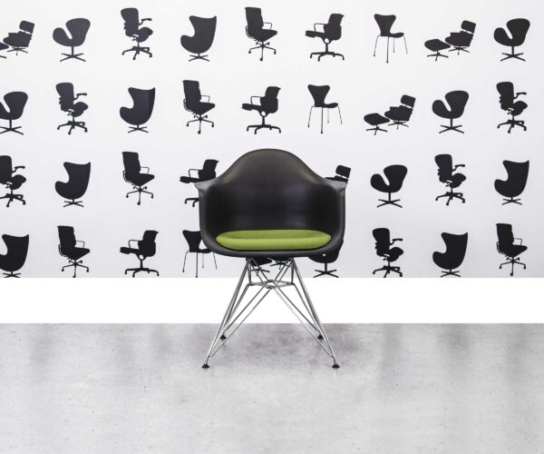 Refurbished Vitra Charles Eames DAR Chair - Deep Black Frame with Green Leather Seat - Corporate Spec