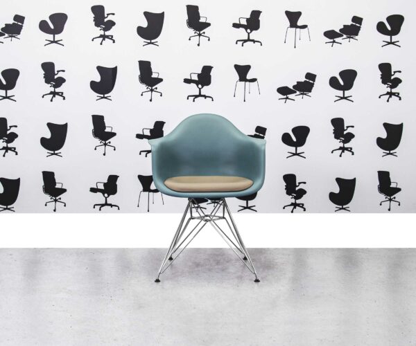 Refurbished Vitra Charles Eames DAR Chair - Turquoise Frame with Cream Leather Seat - Corporate Spec