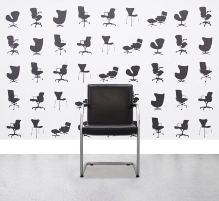 Gerenoveerde Vitra Visavis-stoel volledig bekleed - zwart leder - Corporate Spec