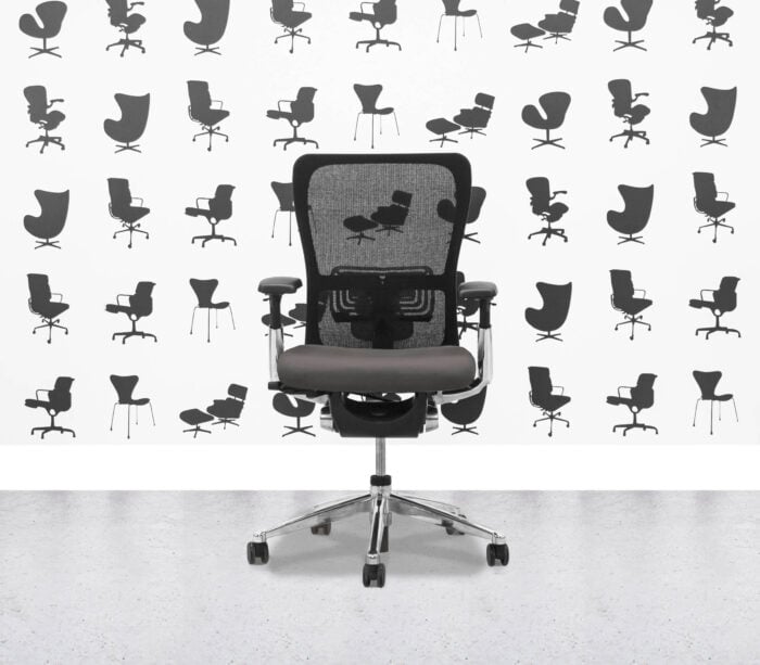 Refurbished Haworth Zody Desk Chair FULL SPEC - Black Mesh and Blizzard Seat - Polished Aluminium Frame - Corporate Spec 1