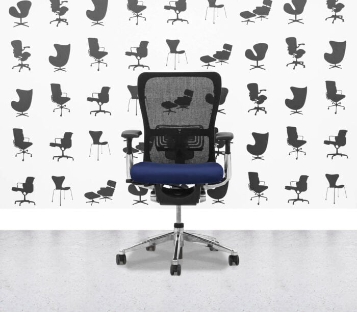 Refurbished Haworth Zody Desk Chair FULL SPEC - Black Mesh and Costa Seat - Polished Aluminium Frame - Corporate Spec