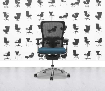 Refurbished Haworth Zody Desk Chair FULL SPEC - Black Mesh and Montserrat Seat - Polished Aluminium Frame - Corporate Spec