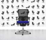 Refurbished Haworth Zody Desk Chair FULL SPEC - Black Mesh and Ocean Seat - Polished Aluminium Frame - Corporate Spec