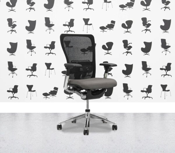 Refurbished Haworth Zody Desk Chair FULL SPEC - Black Mesh and Blizzard Seat - Polished Aluminium Frame - Corporate Spec