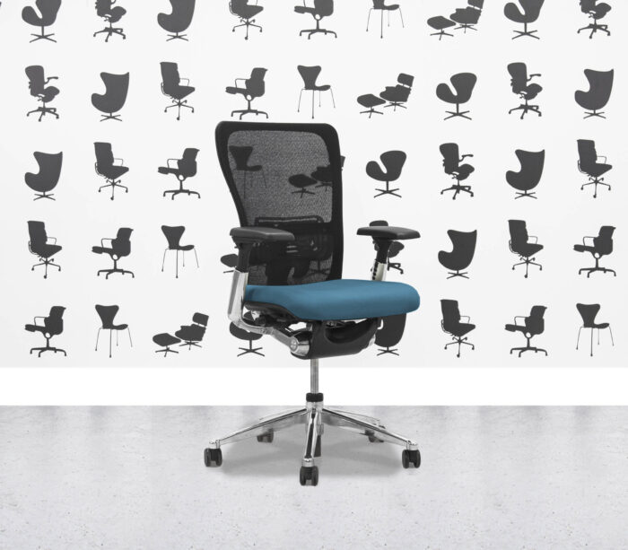 Refurbished Haworth Zody Desk Chair FULL SPEC - Black Mesh and Montserrat Seat - Polished Aluminium Frame - Corporate Spec 3