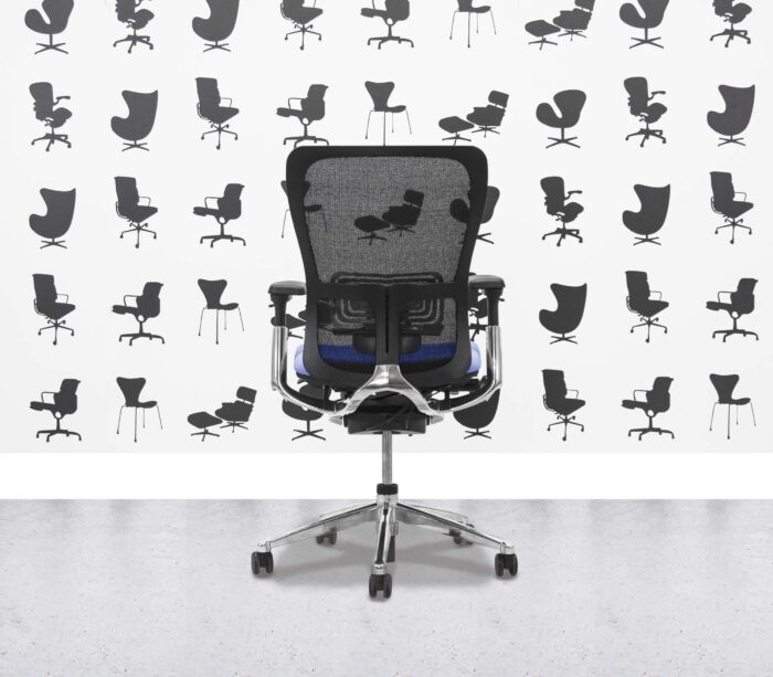 Refurbished Haworth Zody Desk Chair FULL SPEC - Black Mesh and Bluebell Seat - Polished Aluminium Frame - Corporate Spec 3