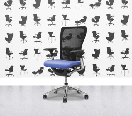 Refurbished Haworth Zody Desk Chair FULL SPEC - Black Mesh and Bluebell Seat - Polished Aluminium Frame - Corporate Spec 2