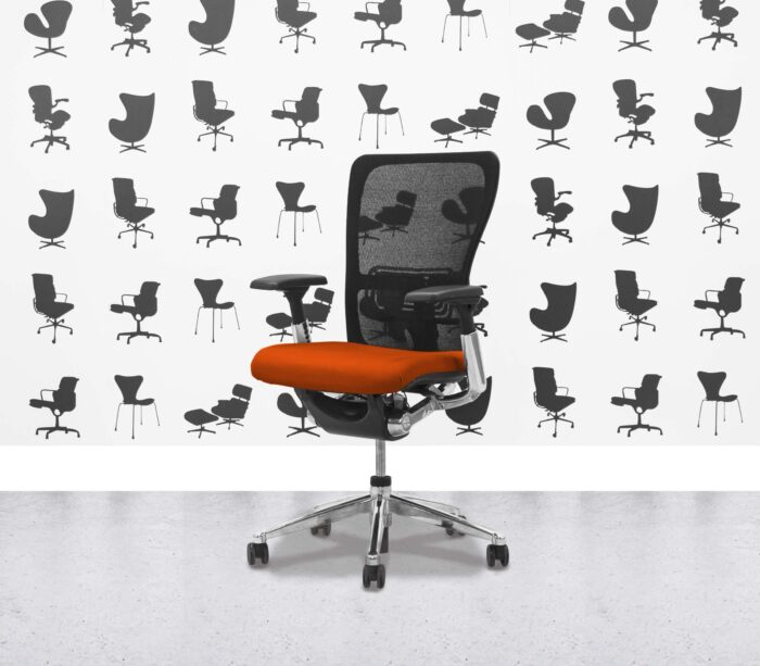 Refurbished Haworth Zody Desk Chair FULL SPEC - Black Mesh and Lobster Seat - Polished Aluminium Frame - Corporate Spec 1